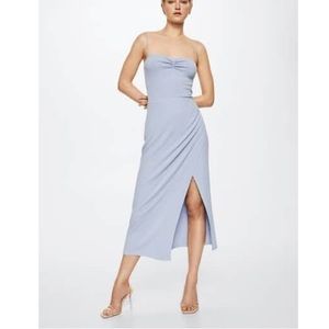 Blue ribbed knit midi dress